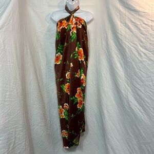 VNTG Hilo Hattie Brown Floral Maxi Dress/Cover Up Sarong